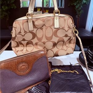 Coach Khaki and Chalk Signature Canvas Shoulder Satchel